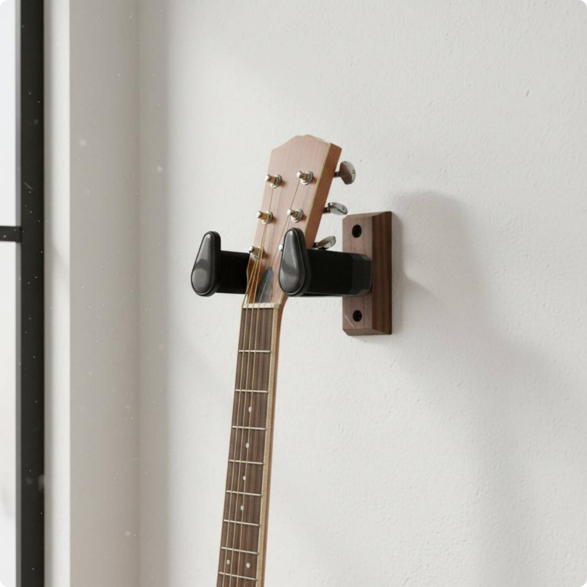 Anti-Slip Silicone Walnut Wood Guitar Mount Scratch Protection Weight-Activated Lock Guitar Hanger Space Saving Easy Installation for Studio, Practice Room