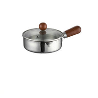 Baby Food and Milk Pan Stainless Steel Pot for Induction Hobs, Small Saucepan with Lid and Glass Lid, Noodle Pot with Wooden Handle, 1 Pack