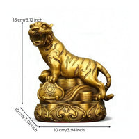 Tiger Figurine with Base Ornate Tiger Statue with Base Metal-Finish Decor for Collectors, Shelf, Desk