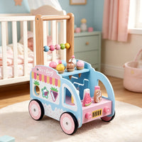 Wooden Ice Cream Pusher Multifunction Ice Cream Pusher Educational Learning Walking Toy for Young Children, Infants, Indoor, Playroom