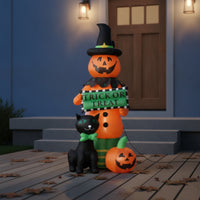 Outdoor Inflatable Pumpkin with Witch Hat Standing Display Brightly Colored Lawn Ornament Tall for Yard, Porch