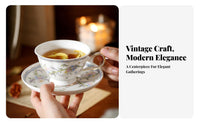 Embossed Flower Teacup Elegant Design Vintage Floral Teacup Set Ceramic Coffee Mug and Dish Fine China Gold Rimmed Tea Mug