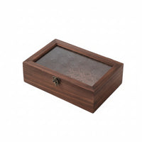 Wooden Box with Glass Lid Rustic for Desk