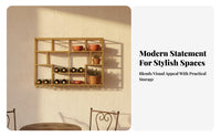 Holds Bottles and Glasses Utilitarian Pipe Wine Rack Space Saving Utilitarian Pipe Shelving Unit Creative Design Display Shelf Rustic appeal for Home Bar aficionados, Restaurant Owners, Homeowners, Dining Room, recreation Area, Kitchen