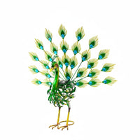 Bird Garden Sculpture Feather-Like Leaves Metal Peacock Ornament Curled Body