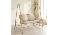 Cushioned Double Swing Chair Freestanding Hanging Chair with Stand Woven Hanging Loveseat Outdoor for Living Room