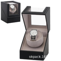 Automatic Watch Winder Box for Mechanical Watches, Black Carbon Fiber Pattern PU, EU Plug