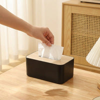 Tissue Box for Modern Minimalist Home Decor, Rectangular Tissue Box Holder with Fixed Wooden Lid, Blue Napkin Holder for Home Office, 5x12x8.5cm