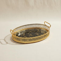 Oval Gold Serving Tray Light Luxury Decorative Metal Tray with Handles for Party