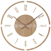 跨境新款北欧原木风圆形实木数字挂钟客厅创意装饰钟表静音时钟