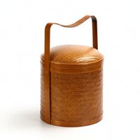 Woven Basket with Handle Handmade Bamboo Storage Basket Portable Woven Bamboo Container with Lid for Tea Service