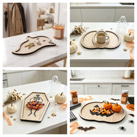 Halloween Wooden Carved Tray for Home Decor and Storage