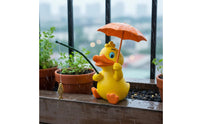 Resin Duck Statue with Umbrella Weather Resistant Fishing Duck Figurine