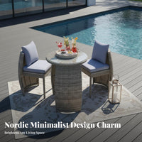 3 Pieces 3 Piece Wicker Patio Set Weather-Resistant Balcony Furniture Set Hand-Woven Space Saving Balcony Furniture for Couples, Porch, Backyard, Deck