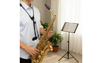 Double Shoulder Saxophone Strap Secure Metal Hook Double Shoulder Saxophone Harness Ergonomic Design Universal Sax Holder for Adults, Live Performance