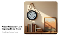 Silent Movement Round Metal Clock Retro Design Rope Hanging Wall Clock Battery Operated for Homeowners, Adults, Living Room, Bedroom, Office