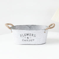 Farmhouse Metal Planter with Rope Handles Rustic Planter with Rope Handles Whitewashed Metal Flower Pot Distressed for Entry Table, Desk, Windowsill, Shelf