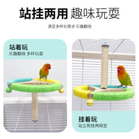 Wooden Parrot Toy with Spinning Wheel and Perch