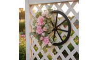 Pink Flower Wreath No Maintenance Wheel Wreath Decor Gift Ready Floral Door Hanger for Porch