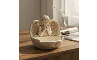 Angel Statue with Tray Vintage Angelic Jewelry Tray Carved for Vanity
