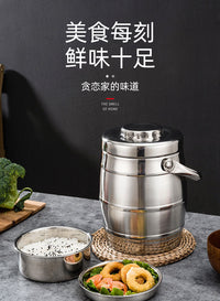 Stainless Steel Double-Layer Vacuum Insulated Lunch Jar with Handle, Drum Shape, 2.1-3L