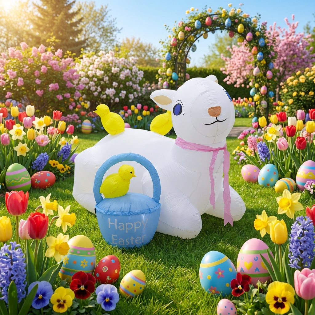 Easter Inflatable Outdoor Decoration Happy Easter Yard Decoration Light-up Easy To Install LED Light for Holiday Party Garden Lawn Decor