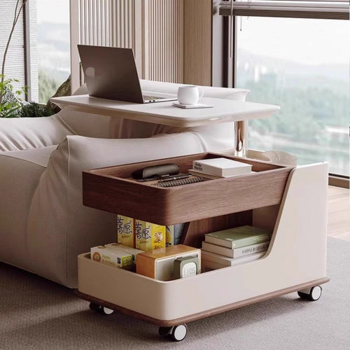 Adjustable Sofa Side Table with Rotating Top Mobile Laptop Cart Coffee Table Storage Cart Built-in Speaker and USB Port for Daily Use Suitable for Apartment Dwellers Living Room Home Office Bedside