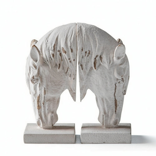 Horse Bookends Distressed Horse Head Sculpture Vintage Decor for Bookshelf, Mantel