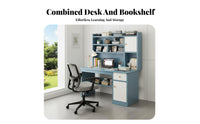 Kids Study Desk and Chair Set Student Writing Table Storage Hutch Sturdy Construction Wide Desktop Comfortable Workspace Rounded Corners Suitable for Home Learning Student Room