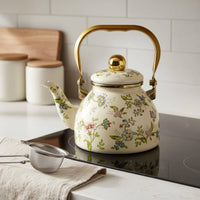 Floral Enamel Teapot Induction Compatible Enamel Kettle for Gas Cooktop