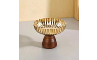 Fluted Dessert Bowl with Wooden Base Food-Grade Scalloped Dessert Cup Natural Stainless Steel Bowl with Wood Base Multipurpose for Parties