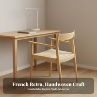 Woven Cord Seat Chair Sturdy Wood Frame Woven Side Supportchair Mid-Centuryperiod Modern and Design Handwoven for Homeowners