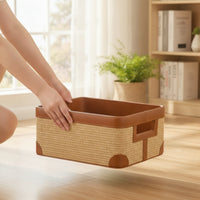 Basketweave Storage Container Basket Rectangular Storage Basket with Handles Reinforced for Lavatory, Vanity, Home Office