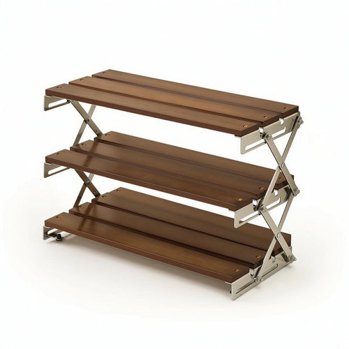 3-Tier Desktop Rack Tabletop Foldable Shelf with Metal Frame Space-Saving
