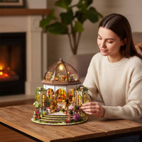 DIY Miniature Garden Model with LED Light Handmade Miniature House Kit with LED Light Illuminated Wooden Dollhouse Kit Collectible for Collectors, Hobbyists, Craft Enthusiasts, Desk Display