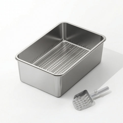 Stainless Steel Litter Box Anti-Slip Litter Box with Sifter Tray Smooth for Home