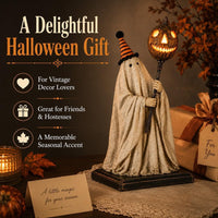 Lighted Vintage Ghost Figurine with Pumpkin for Halloween Decor