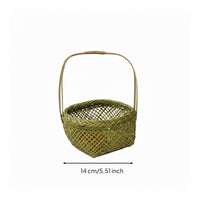 Woven Bamboo Basket Handmade Round Wicker Tray Lattice Weave