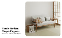 Nordic Design Wooden Frame Corduroy Couch Minimalist Design Sofa High-Resilience Foam Cushion Living Room Furniture Luxurious Cushions for Apartment Dwellers, Homeowners, Young Adults, Small Areas, Bedroom, Lounge Area, Pale Ice