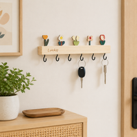 Solid Oak Key Rack, Handmade for Hallway & Entryway, Mini Key Holder with 3 Hooks for Wall Mounting