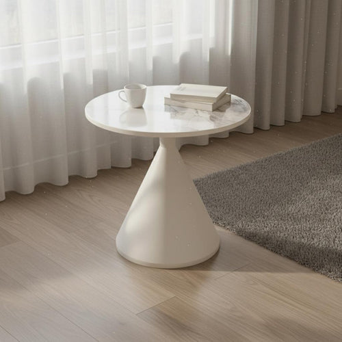 2 Pieces Round Pedestal Table Set Modern Contemporary Coffee Table Side Table Nesting Table Mineral Texture Top Sleek Metal Base Suitable for Homeowners Apartment Dwellers Small Areas