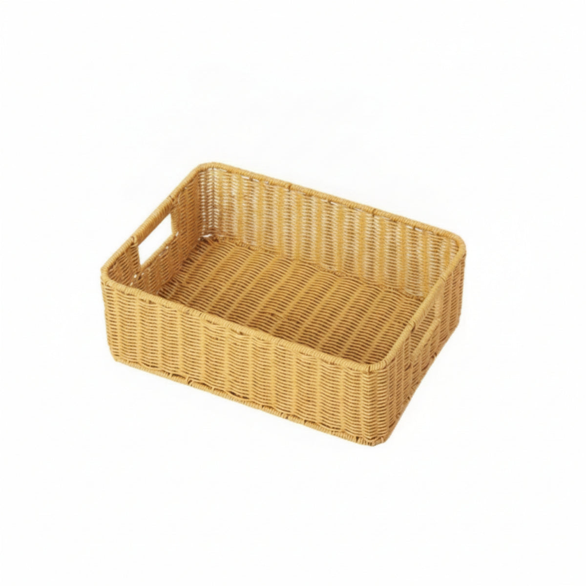 Rattan Style Basket Rectangular Wicker Storage Basket Decorative Lightweight Organizer with Open Top and Handles Suitable for Bedroom Living Room Table Arrangement