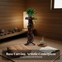 Natural Design Carved Root Stool Rustic Design Plant Stand Traditional Craftsmanship Display Pedestal Decorative for Bonsai Enthusiasts, Home Decorators, Art Collectors, Living Room, Balcony, Entryway, Bedroom