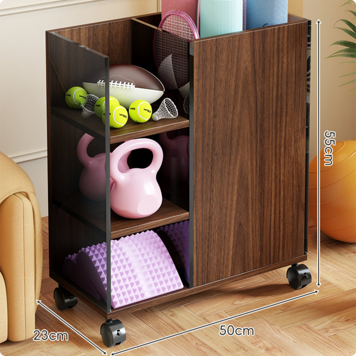 Sports Storage Cabinet Accessible Shelves Mobile Storage Cabinet Caster Wheels