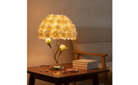Decorative Rose Table Lamp Warm Light Rose Lamp Floral Gold-Tone for Bedside, Bedroom, Living Room