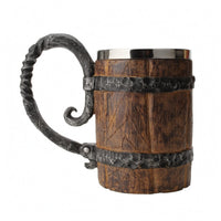 Faux Wood Barrel Stein Rustic Wood-Grain Mug Sturdy