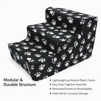 Pet Small Dogs, Dog Steps with Washable Cover, Dog Ramp Gentle Slope, Pet Stairs #variant:Black with White Paw Prints