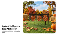 4 Pieces Halloween Fence with Stakes | Outdoor, Festive, Jack-O'-Lantern Fence Panel, for Yard