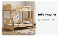 Solid Wood Bunk Bed Space-Saving Design Childrens Wooden Bed Guardrail Bedroom Furniture for Children, Kids, Small Areas, Dormitory, Apartment