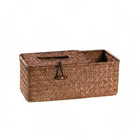 Tissue Box Holder with Side Organizer Natural Straw Woven Tissue Box Rustic
